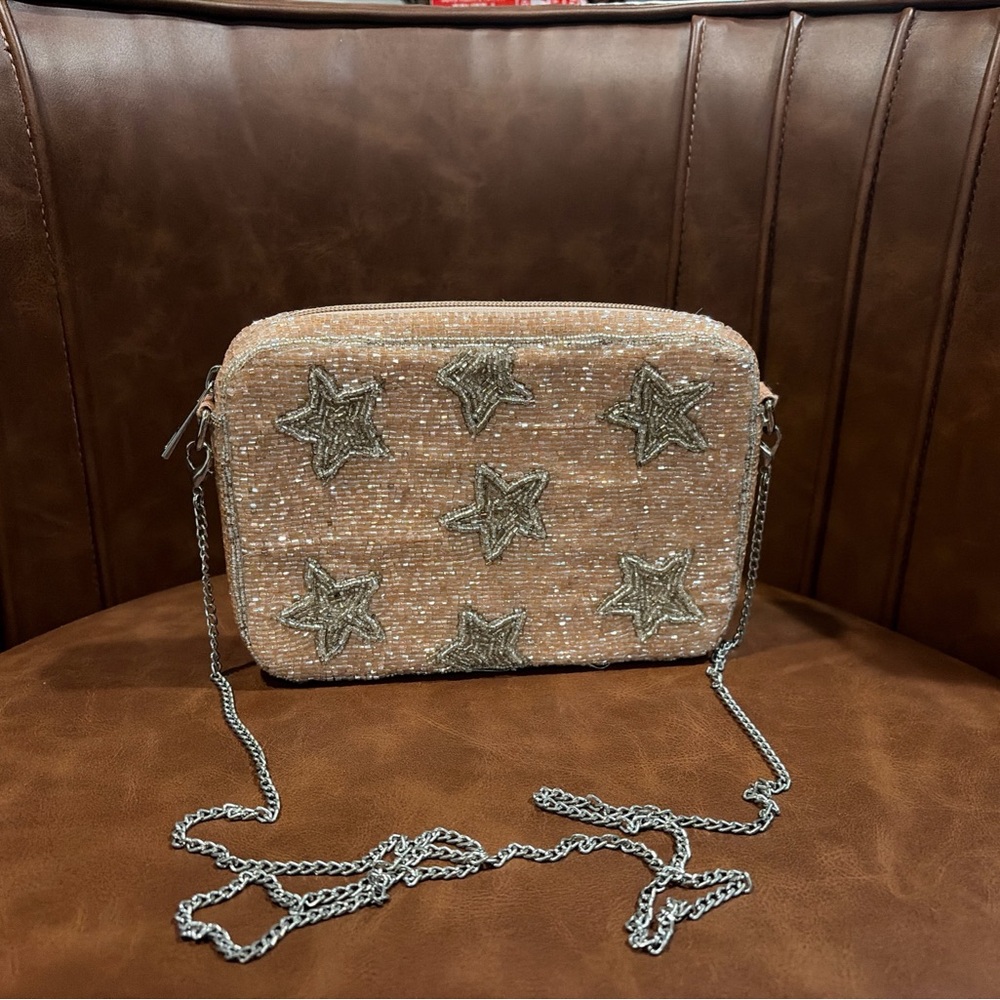 Viral Beaded Purse/Crossbody with Star Pink/Silver